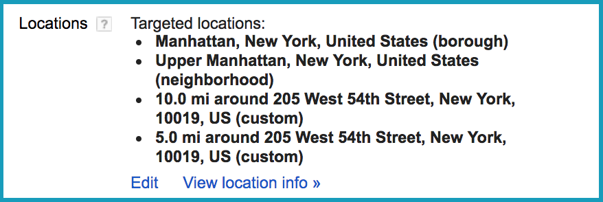 Google Adwords Geotargeting Locations Settings