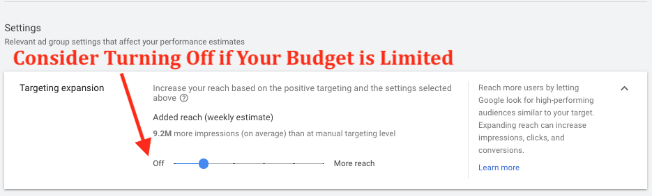 Google Ad Display Targeting Expansion Slider