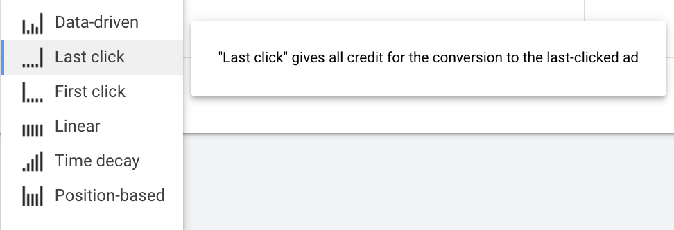 google ads last click attribution settings 