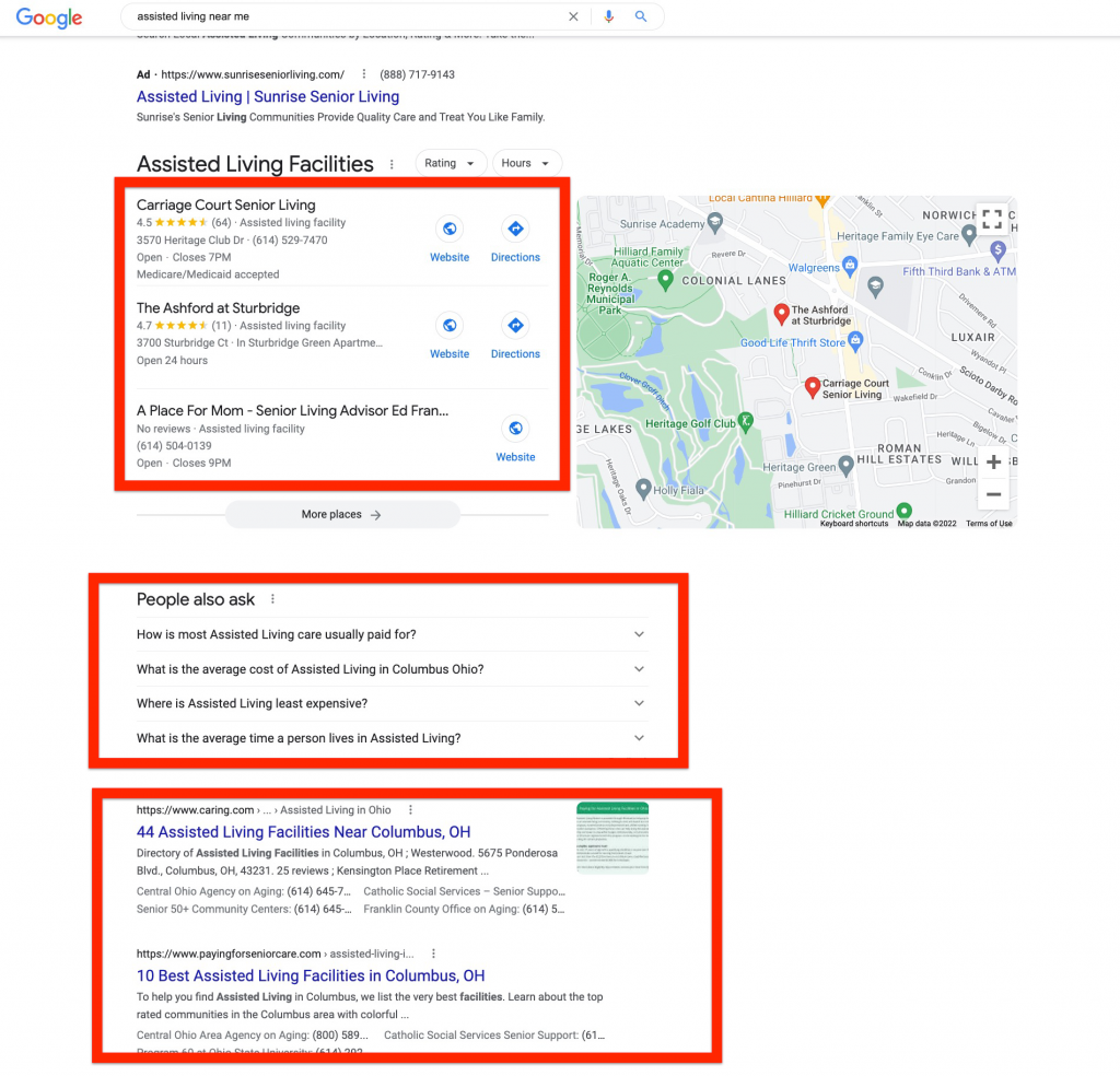 Assisted Living SEO Organic Listing