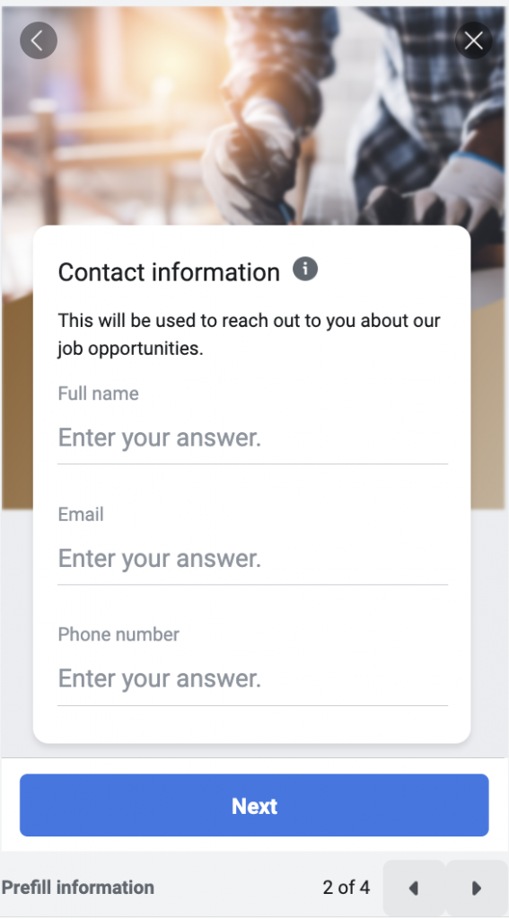 Facebook Lead Gen for Job Applicants