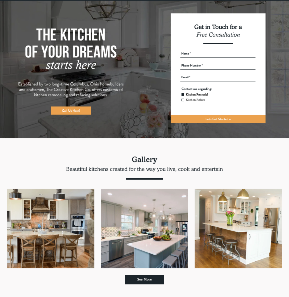 kitchen remodeling landing page